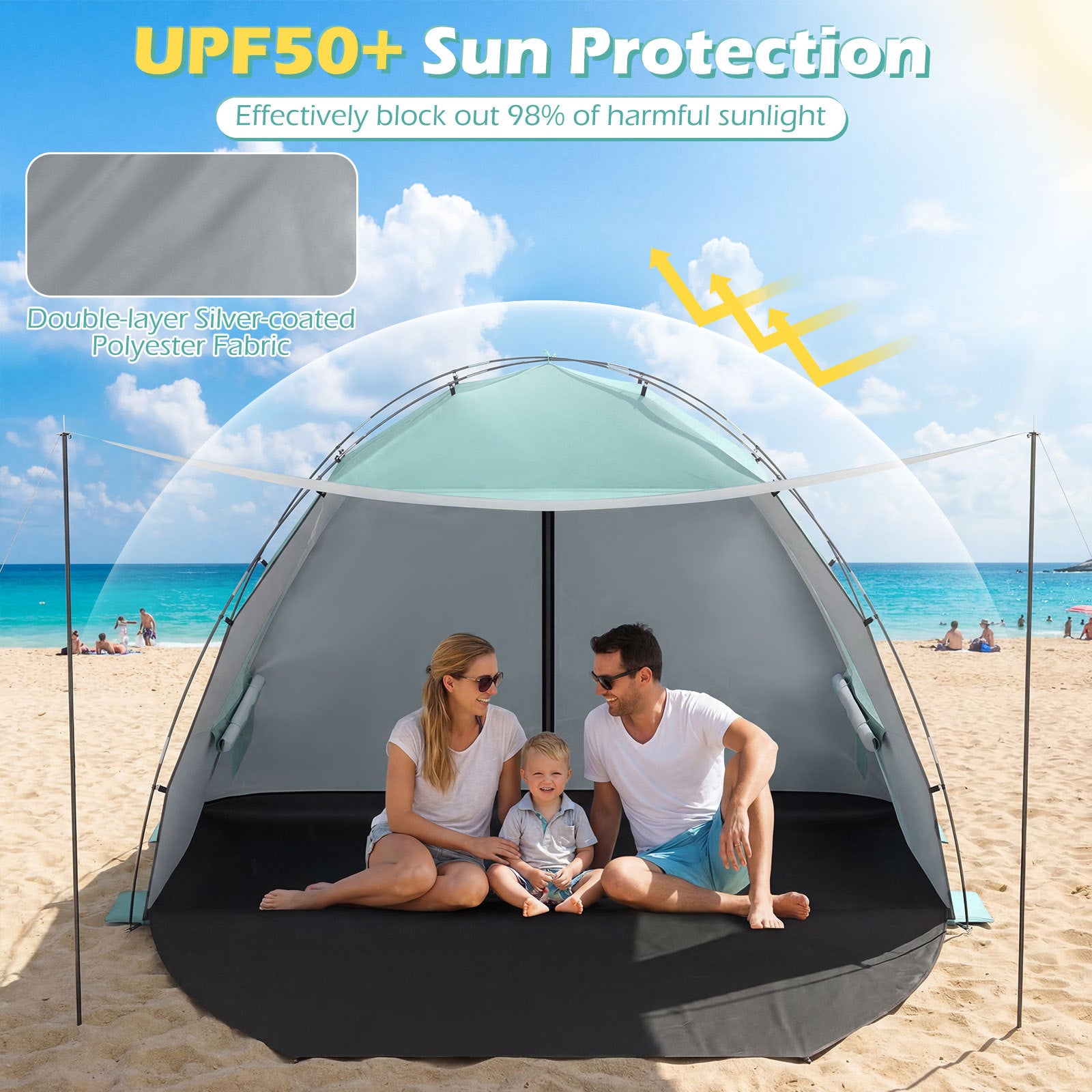 Beach Tent Sun Shelter with Canopy Carry Bag for 3-4 Person-Green