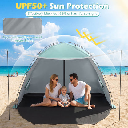 Beach Tent Sun Shelter with Canopy Carry Bag for 3-4 Person-Green