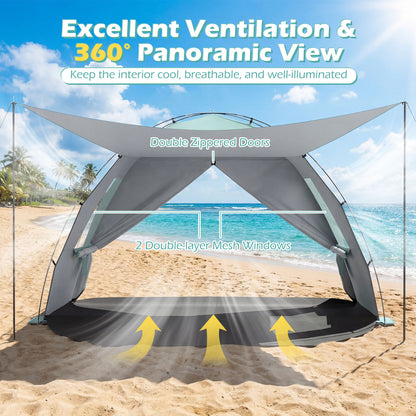 Beach Tent Sun Shelter with Canopy Carry Bag for 3-4 Person-Green