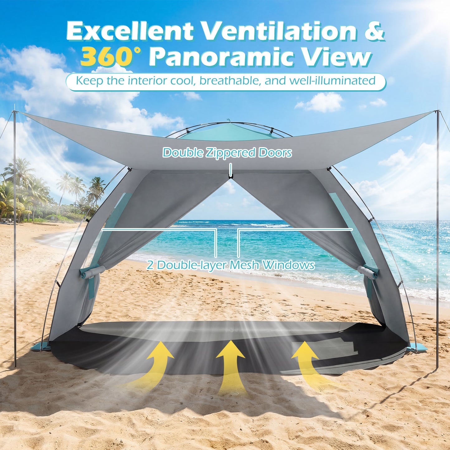 Beach Tent Sun Shelter with Canopy Carry Bag for 5-6 Person-Blue