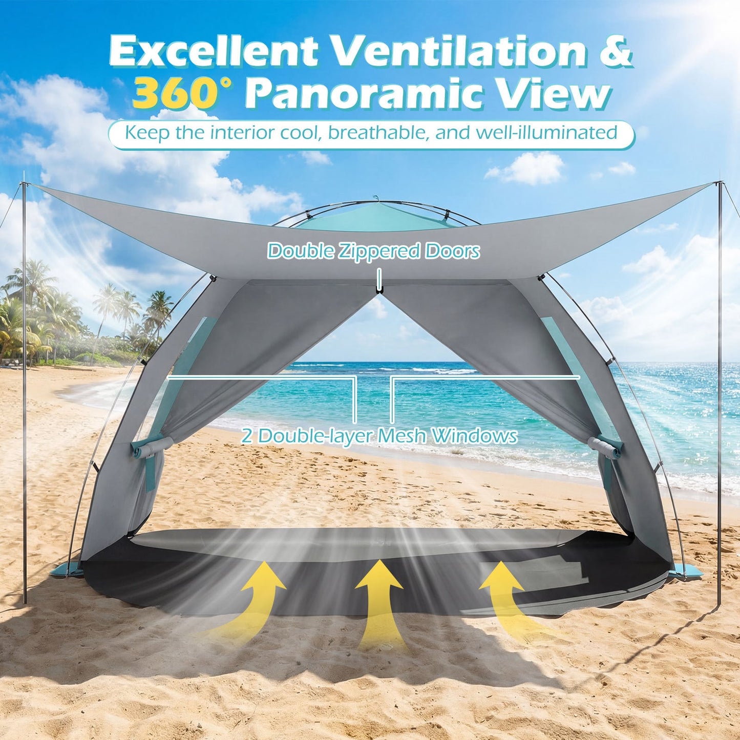 Beach Tent Sun Shelter with Canopy Carry Bag for 5-6 Person-Blue