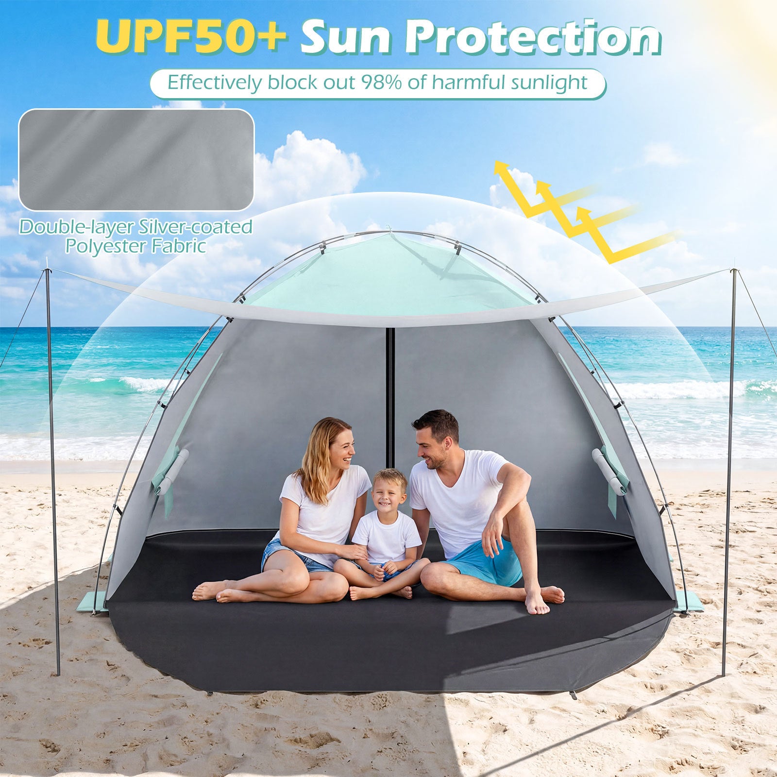 Beach Tent Sun Shelter with Canopy Carry Bag for 5-6 Person-Green