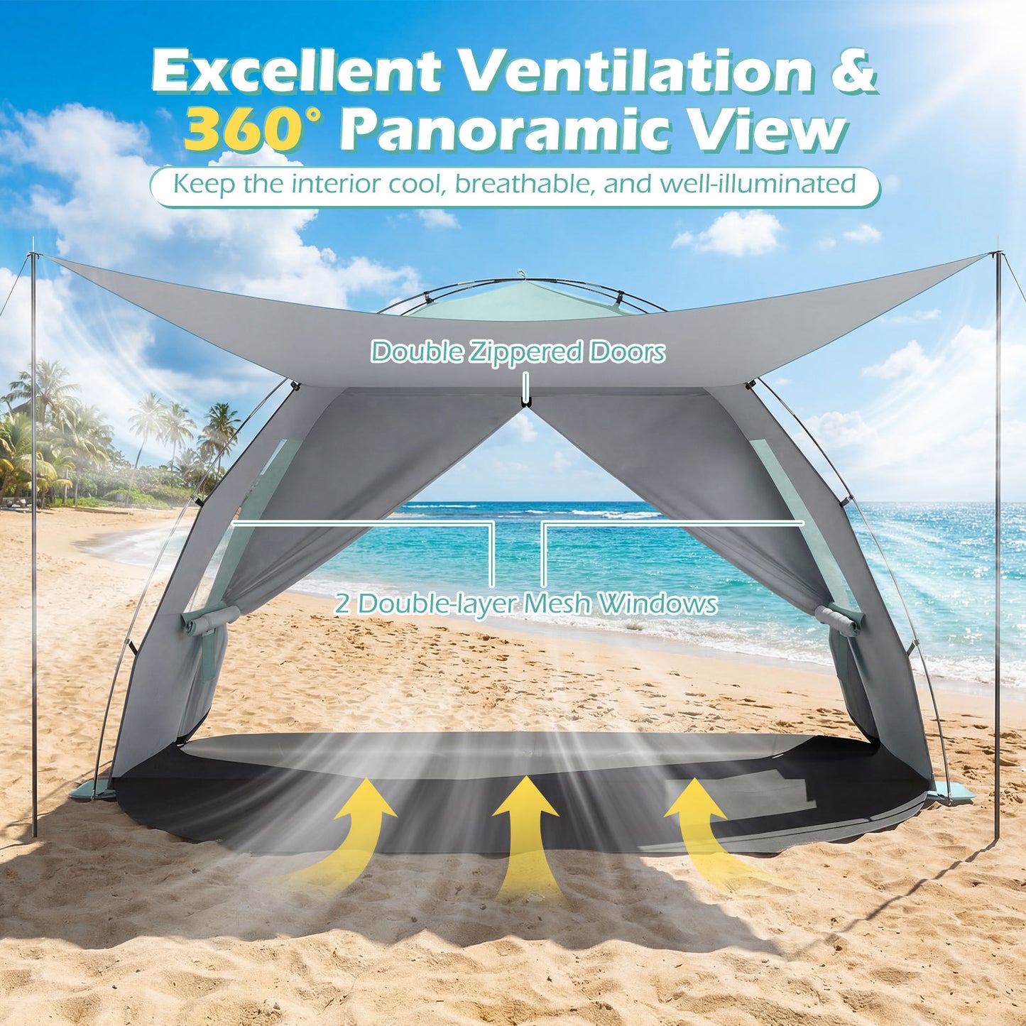 Beach Tent Sun Shelter with Canopy Carry Bag for 5-6 Person-Green