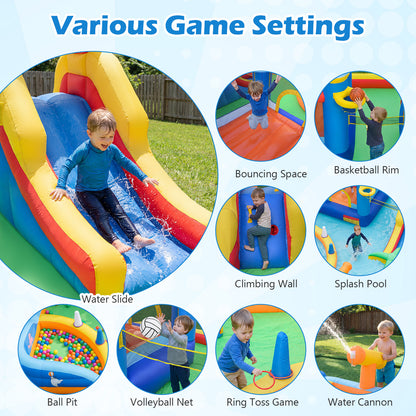 Beach-Themed Inflatable Water Slide with Climbing Wall
