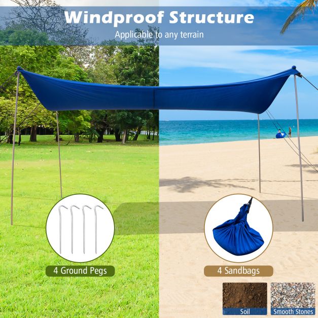 Beach Canopy Shields 300 x 300 cm Beach Tent Sun Shelter Fit 6-8 People-Blue