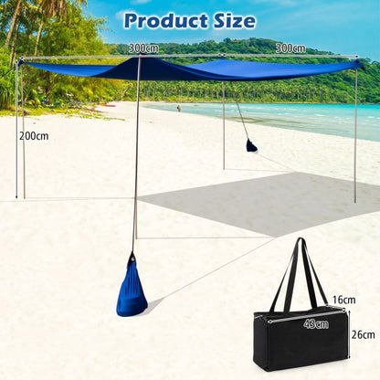 Beach Canopy Shields 300 x 300 cm Beach Tent Sun Shelter Fit 6-8 People-Blue