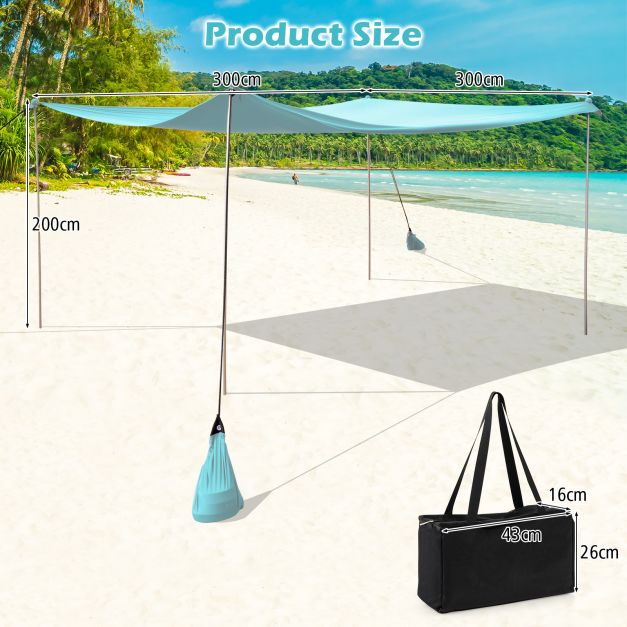 Beach Canopy Shields 300 x 300 cm Beach Tent Sun Shelter Fit 6-8 People-Green