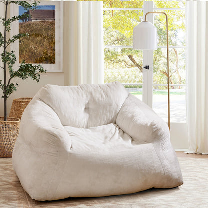 Bean Bag Chair with Velvet Cover and Non-slip Bottom for Bedroom-Beige