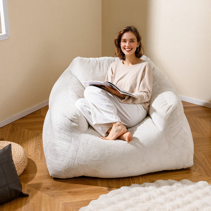 Bean Bag Chair with Velvet Cover and Non-slip Bottom for Bedroom-Beige
