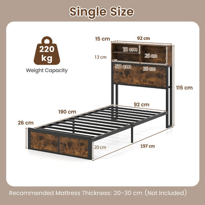 King/Double Size Bed Frame with Charging Station and Storage Headboard-Single Size
