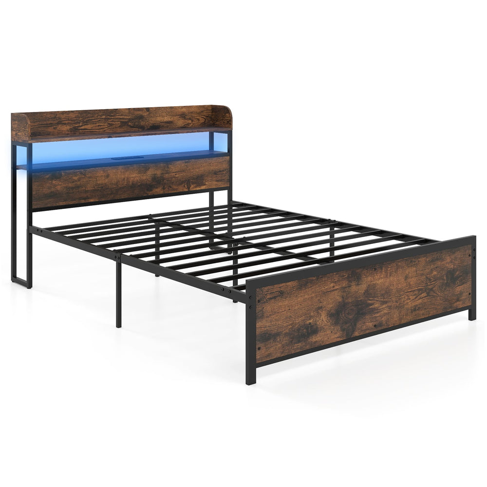 Bed Frame with LED Lights and Power Outlets-King Size