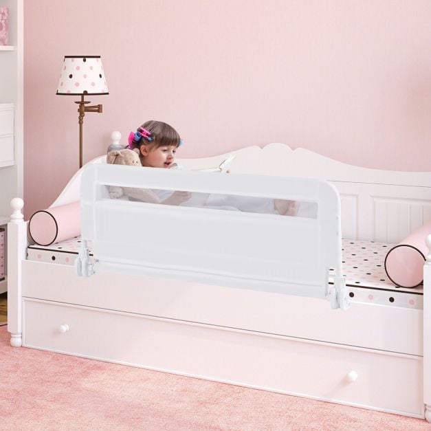 100 CM/120 CM Foldable Baby Bed Rail with Removable Washable Cover and Safety Strap-White-100 cm