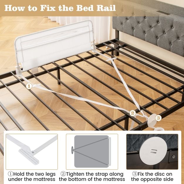 100 CM/120 CM Foldable Baby Bed Rail with Removable Washable Cover and Safety Strap-White-100 cm