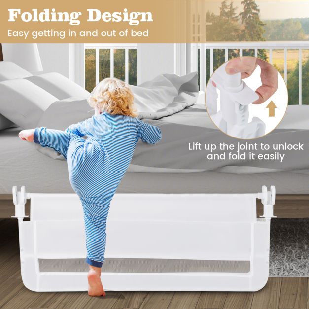 100 CM/120 CM Foldable Baby Bed Rail with Removable Washable Cover and Safety Strap-White-100 cm