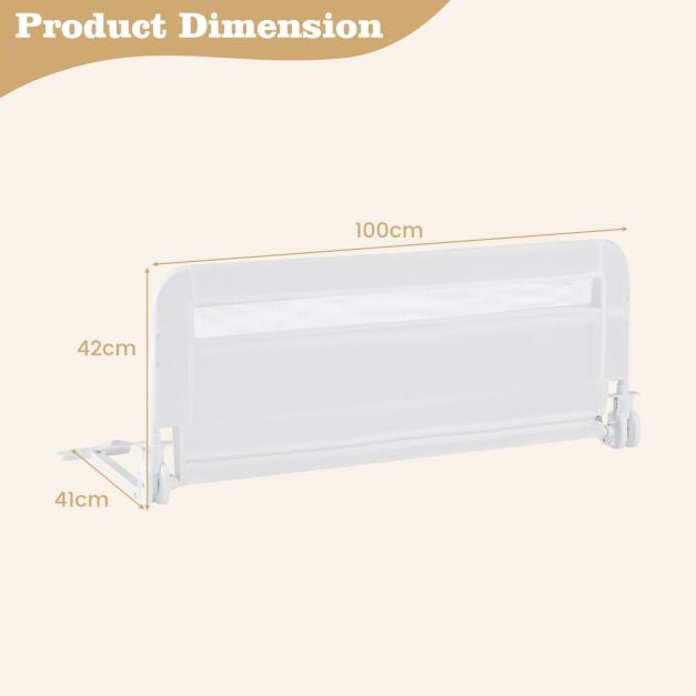 100 CM/120 CM Foldable Baby Bed Rail with Removable Washable Cover and Safety Strap-White-100 cm