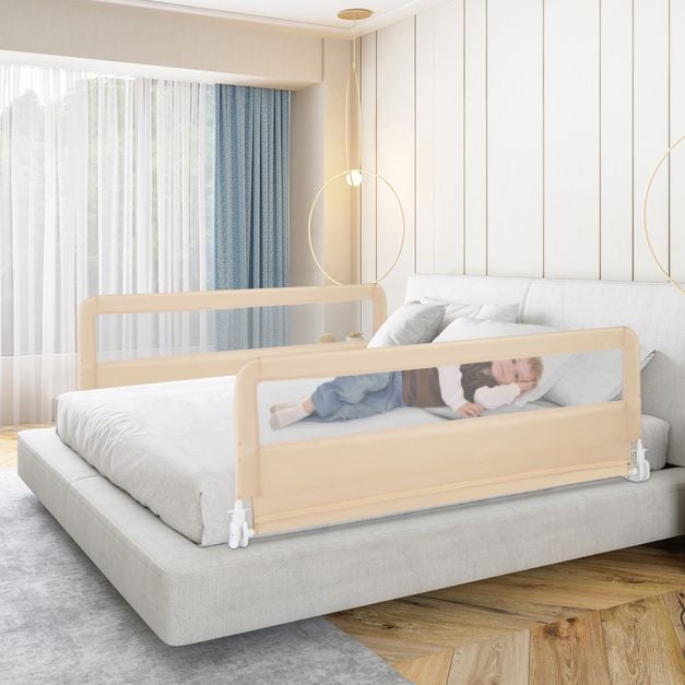 Height Adjustable Bed Rail with Mesh Cloth for Toddlers-Beige