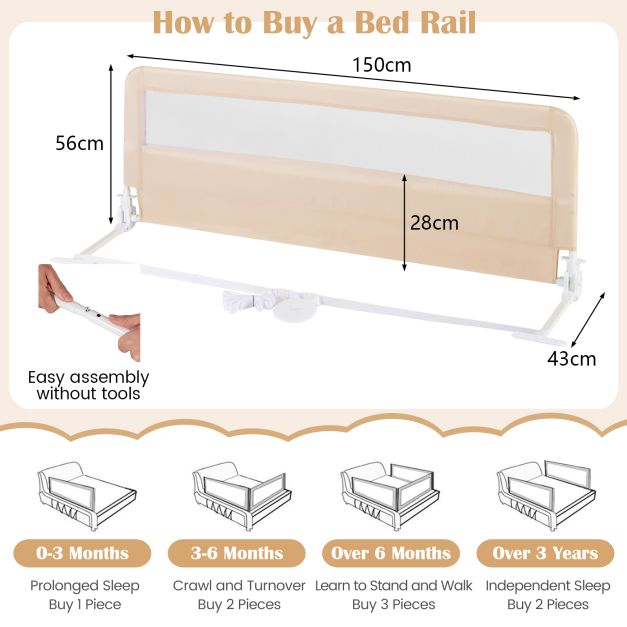 Height Adjustable Bed Rail with Mesh Cloth for Toddlers-Beige