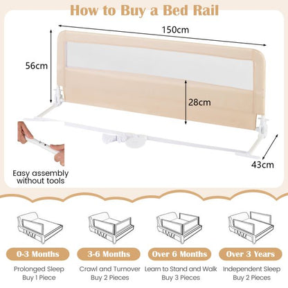 Height Adjustable Bed Rail with Mesh Cloth for Toddlers-Beige