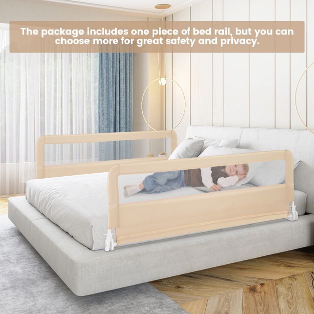 Height Adjustable Bed Rail with Mesh Cloth for Toddlers-Beige