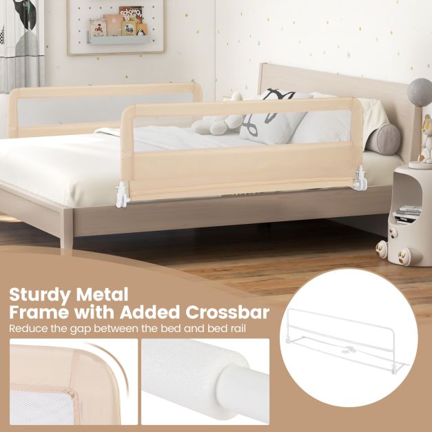 Height Adjustable Bed Rail with Mesh Cloth for Toddlers-Beige