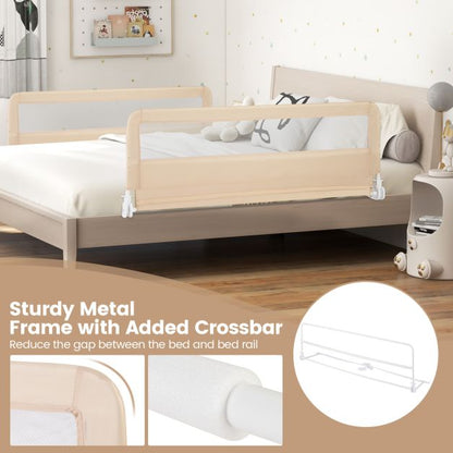 Height Adjustable Bed Rail with Mesh Cloth for Toddlers-Beige