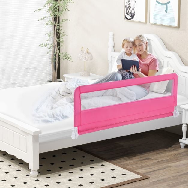 150CM Foldable Baby Bed Rail Guard with Washable Cover and Safety Strap-Pink