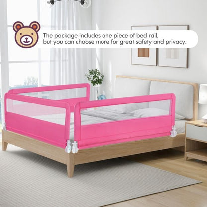 150CM Foldable Baby Bed Rail Guard with Washable Cover and Safety Strap-Pink