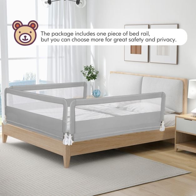 150CM Foldable Baby Bed Rail Guard with Washable Cover and Safety Strap-Silver