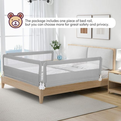 150CM Foldable Baby Bed Rail Guard with Washable Cover and Safety Strap-Silver
