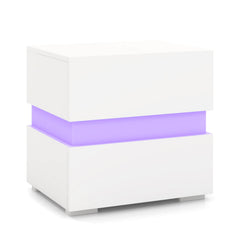 Bedside Table LED  Nightstand with 2 Drawers-White