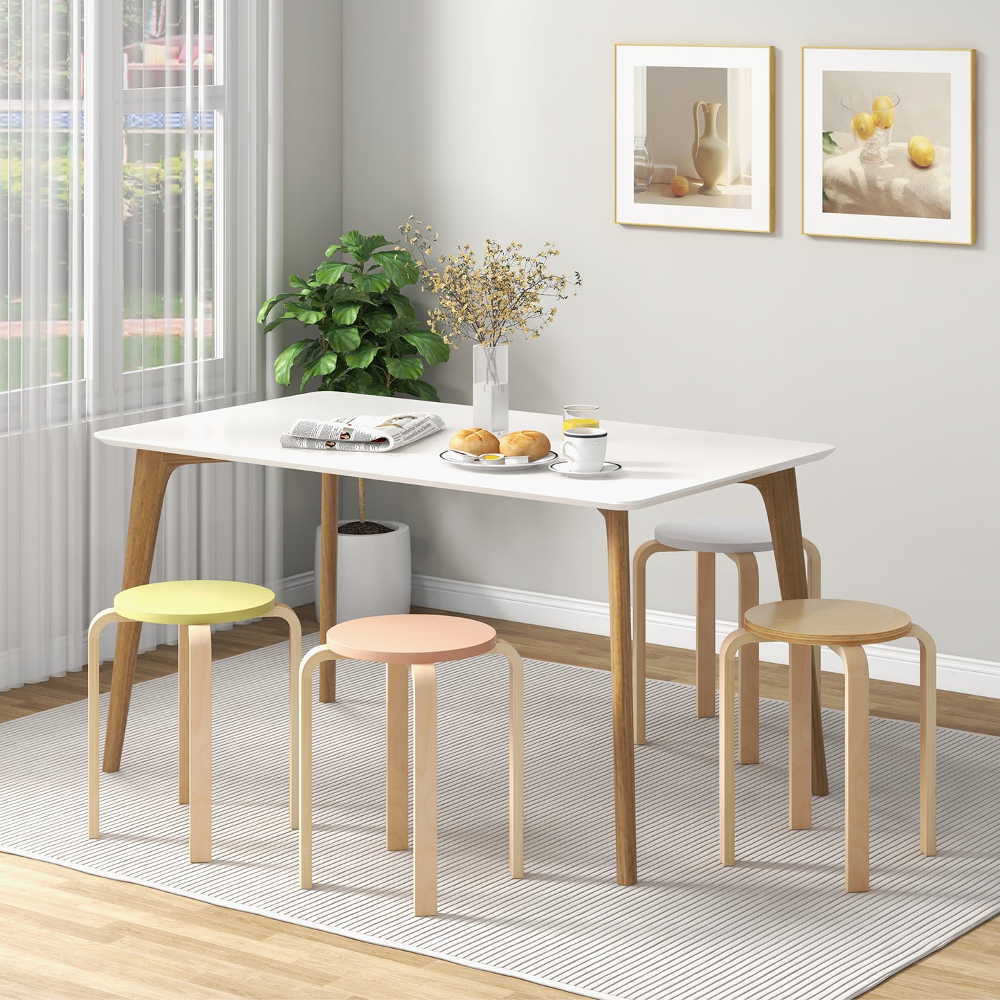 Bentwood Stacking Round Stools Set of 4 with Non-slip Foot Pads-Multicolor