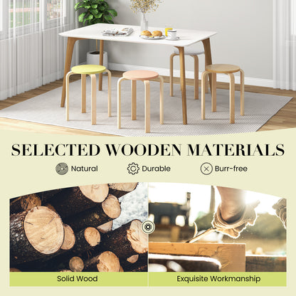 Bentwood Stacking Round Stools Set of 4 with Non-slip Foot Pads-Multicolor