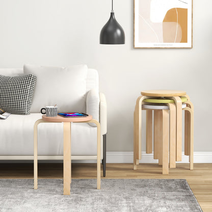 Bentwood Stacking Round Stools Set of 4 with Non-slip Foot Pads-Multicolor