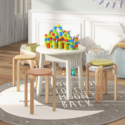 Bentwood Stacking Round Stools Set of 4 with Non-slip Foot Pads-Multicolor