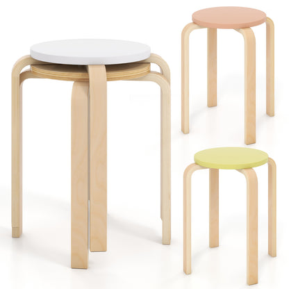 Bentwood Stacking Round Stools Set of 4 with Non-slip Foot Pads-Multicolor