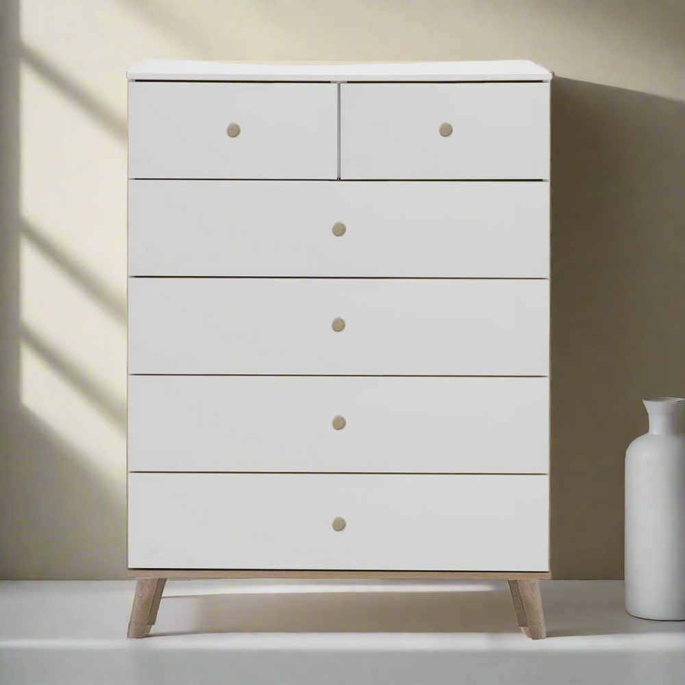 Chest of Drawer BERTEN 4+2 Drawer Chest White and Oak 81cm