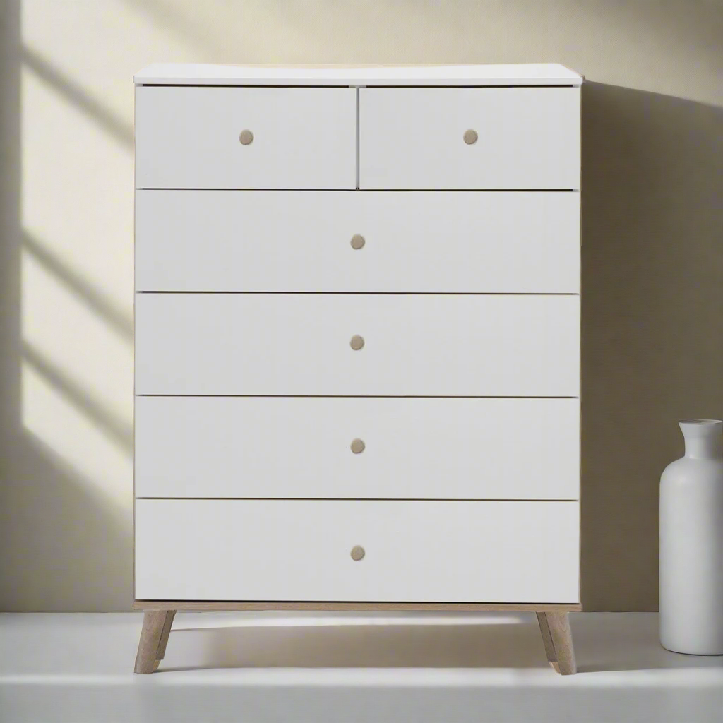 Chest of Drawer BERTEN 4+2 Drawer Chest White and Oak 81cm