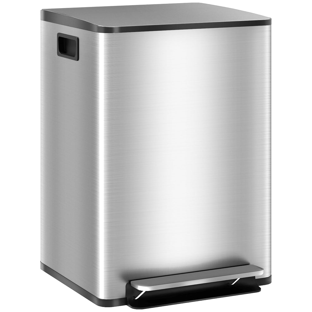 HOMCOM 40L Dual Compartment Stainless Steel Bin, with Deodoriser Holders - Silver Tone