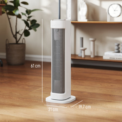 HOMCOM 2000W Ceramic Electric Heater with 3 Heat Settings, Timer - White
