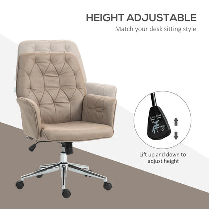 Vinsetto Retro Style Microfibre Computer Chair with Armrest, Modern Swivel Chair with Adjustable Height, Khaki