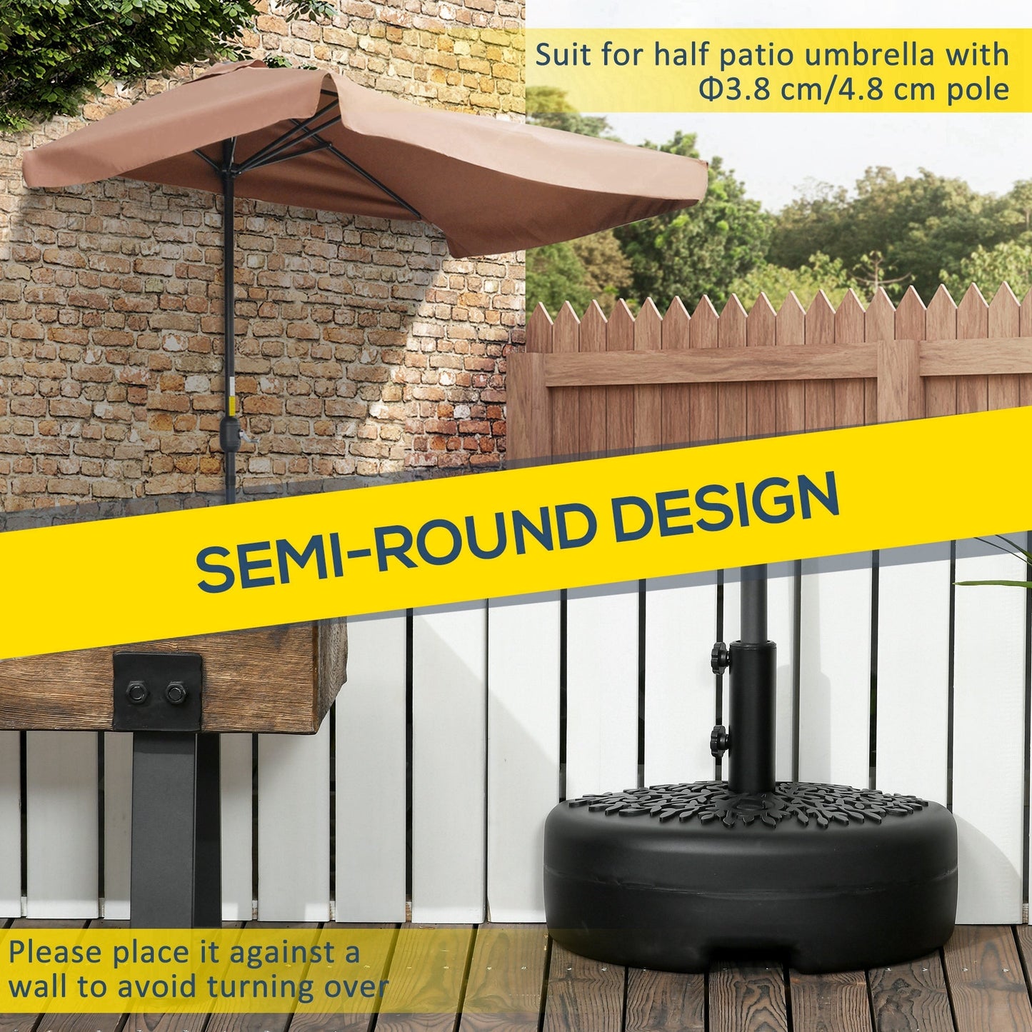 Outsunny Water/Sand Fillable Half Parasol Umbrella Base - Black
