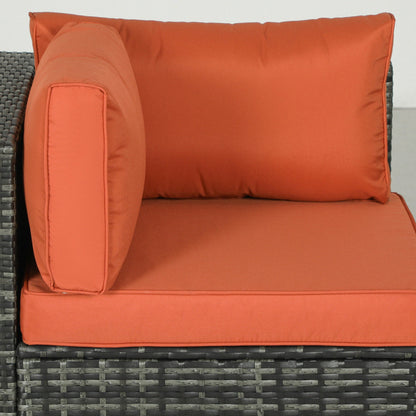 Outsunny 4 Pieces Rattan Garden Furniture Set, Wicker Outdoor Furniture Set with Corner Sofa Loveseat Coffee Table Cushions, Conservatory Furniture Set for Patio Balcony Poolside, Orange