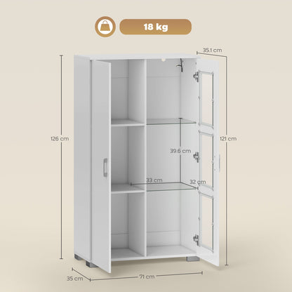 HOMCOM High Gloss Sideboard, Display Cabinet with 16-Colour RGB LED Lights and Remote Control, Modern Storage Cupboard with Glass Doors and Shelves for Living Room, Dining Room, Kitchen, White