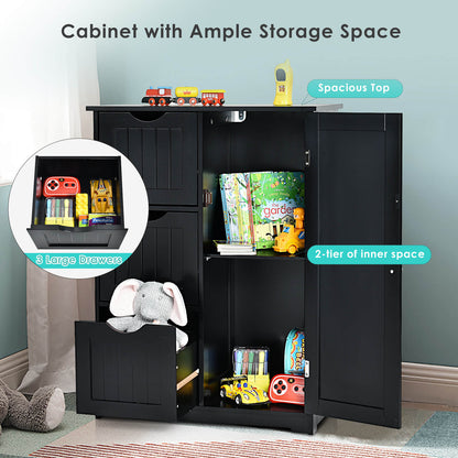 1-Door Freestanding Bathroom Cabinet with 3 Drawers-Black