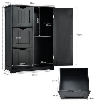 1-Door Freestanding Bathroom Cabinet with 3 Drawers-Black