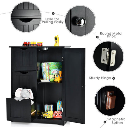 1-Door Freestanding Bathroom Cabinet with 3 Drawers-Black