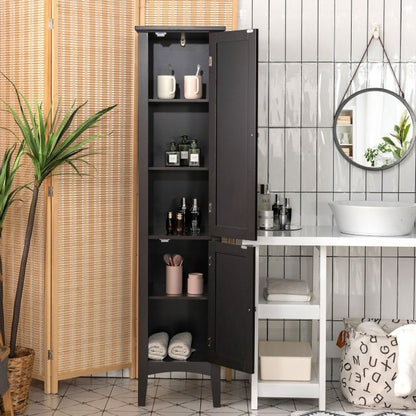 2-Door 160cm High Freestanding Bathroom Cabinet with 5-Tier Shelves-Black