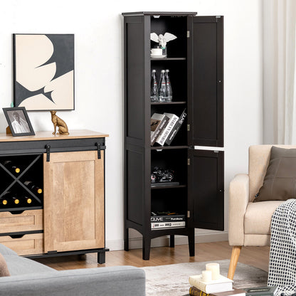 2-Door 160cm High Freestanding Bathroom Cabinet with 5-Tier Shelves-Black