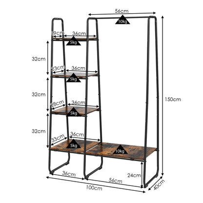 Free-Standing Garment Clothing Rack with 5-Tier Wood Shelves-Black