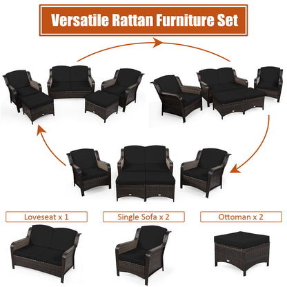 5 Pieces Patio Furniture Set with Removable Cushions and Strong Frame-Black